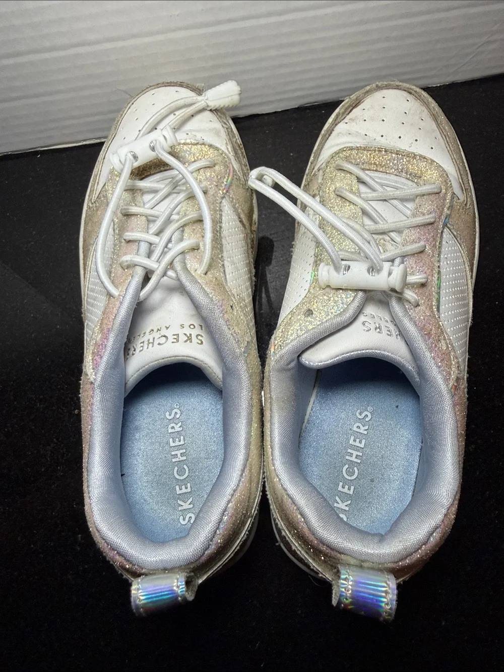 Skechers Court Hi Iridescent White Glitter Kids Sneakers Size 3